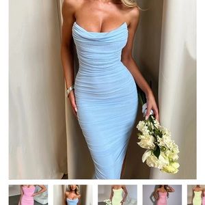 Baby blue bodycon strapless dress